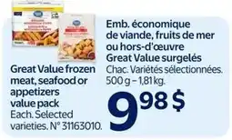 Walmart Great Value frozen meat, seafood or appetizers value pack offer
