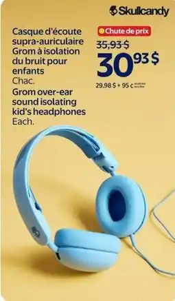 Walmart Skullcandy Grom over-ear sound isolating kid's headphones offer