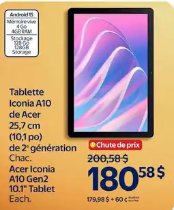 Walmart Acer Iconia A10 Gen2 10.1" Tablet offer