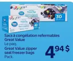 Walmart Great Value zipper seal freezer bags offer