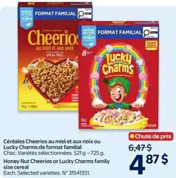 Walmart Céréales Cheerios au miel et aux noix ou Lucky Charms de format familial offer