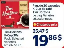 Walmart Tim Hortons K-Cup 30s Pack. Selected varieties. offer