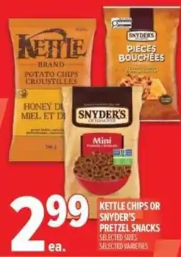 Metro Kettle chips or snyder's pretzel snacks offer