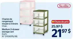 Walmart Sterilite medium 3-drawer storage cart offer