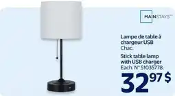 Walmart Mainstays stick table lamp with usb charger offer