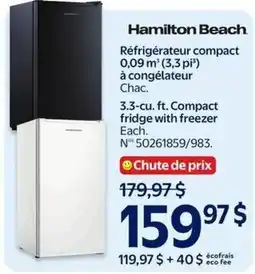 Walmart Hamilton Beach compact fridge with freezer offer