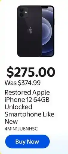 Walmart Apple iPhone 12 64GB offer