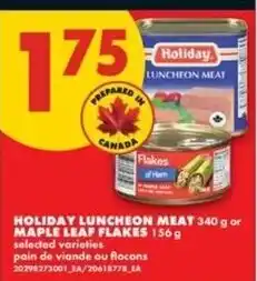 No Frills Holiday luncheon meat maple leaf flakes offer