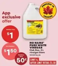 No Frills No Name pure white vinegar offer