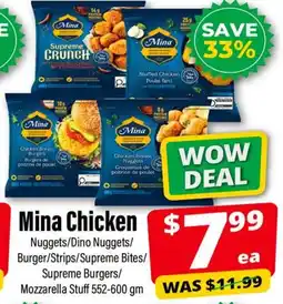 Iqbal Foods Mina Chicken Nuggets/Dino Nuggets/Burger/Strips/Supreme Bites/Supreme Burgers/Mozzarella Stuff offer