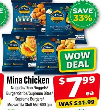 Mina Chicken Nuggets/Dino Nuggets/Burger/Strips/Supreme Bites/Supreme Burgers/Mozzarella Stuff