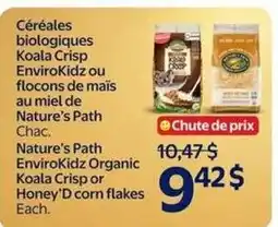 Walmart Nature's Path EnviroKidz Organic Koala Crisp or Honey'D corn flakes offer