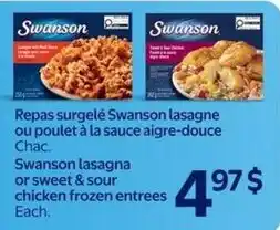 Walmart Swanson lasagna or sweet & sour chicken frozen entrees offer