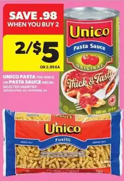 Real Canadian Superstore Unico pasta or pasta sauce offer