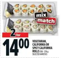 Metro Vegetarian, California or Spicy California Rolls offer