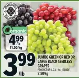 Metro Jumbo green or red or large black seedless grapes offer