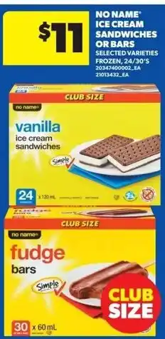 Real Canadian Superstore No Name ice cream sandwiches or bars offer