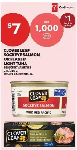 Real Canadian Superstore Clover Leaf sockeye salmon or flaked light tuna offer