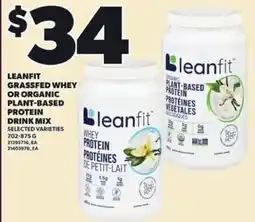 Loblaws Leanfit grassfed whey or organic plant-based protein drink mix offer