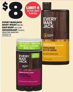 Loblaws Every Man Jack body wash bar soap or deodorant offer