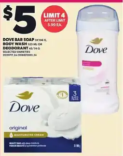 Loblaws Dove bar soap body wash or deodorant offer