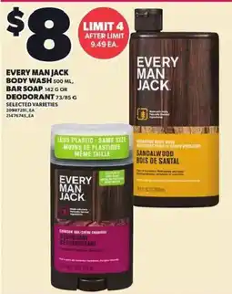 Loblaws Every Man Jack body wash bar soap or deodorant offer