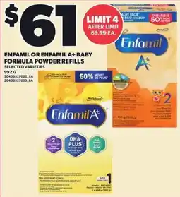 Loblaws Enfamil or Enfamil A+ baby formula powder refills offer