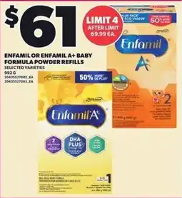 Loblaws Enfamil or Enfamil A+ baby formula powder refills offer