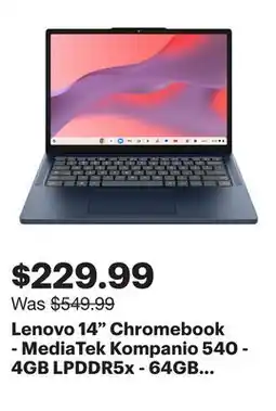 Best Buy Lenovo 14 Chromebook - MediaTek Kompanio 540 - 4GB LPDDR5x - 64GB eMMC - ChromeOS - Cosmic Blue offer