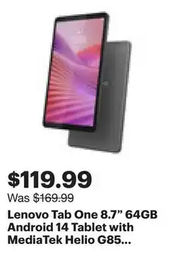 Best Buy Lenovo Tab One 8.7 64GB Android 14 Tablet with MediaTek Helio G85 8-Core Processor - Luna Grey offer