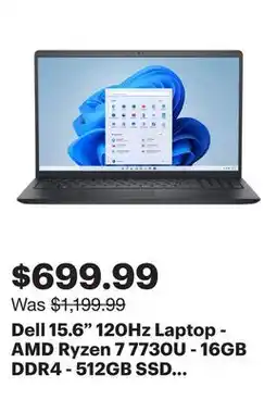 Best Buy Dell 15.6 120Hz Laptop - AMD Ryzen 7 7730U - 16GB DDR4 - 512GB SSD - Windows 11 Home - Carbon Black offer