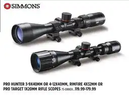 Canadian Tire PRO HUNTER 3-9X40MM OR 4-12X40MM, RIMFIRE 4X32MM OR PRO TARGET 1X20MM RIFLE SCOPES offer