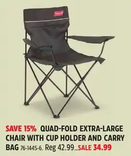 Canadian Tire COLEMAN QUAD-FOLD EXTRA-LARGE CHAIR WITH CUP HOLDER AND CARRY BAG offer