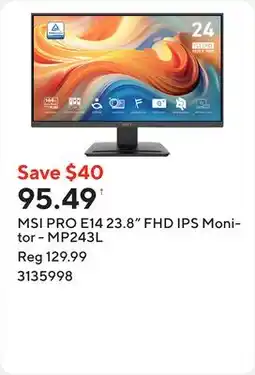 Staples MSI PRO E14 23.8 FHD IPS Monitor - MP243L offer