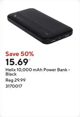 Staples Helix 10,000 mAh Power Bank - Black offer
