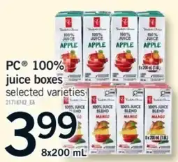 Fortinos PC 100% juice boxes offer