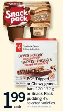 Fortinos PC Dipped or Chewy granola bars offer