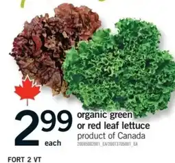 Fortinos organic green or red leaf lettuce offer