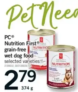 Fortinos PC Nutrition First grain-free wet dog food offer