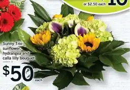 Fortinos Sunny Trio sunflower hydrangea and calla lily bouquet offer