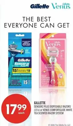 Shoppers Drug Mart Gillette Sensor2 Plus Disposable Razors or Venus ComfortGlide White Tea Scented Razor System offer