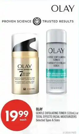 Shoppers Drug Mart Olay gentle exfoliating toner or total effects facial moisturizers offer