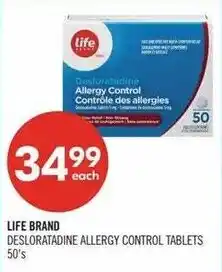 Shoppers Drug Mart Life brand desloratadine allergy control tablets offer