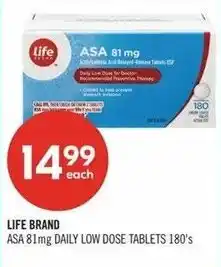 Shoppers Drug Mart Life brand asa 81mg daily low dose tablets offer