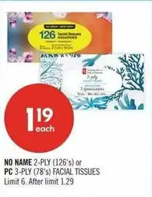 Shoppers Drug Mart No Name 2-ply facial tissues offer