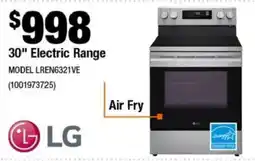 Home Depot LG 30" Electric Range offer