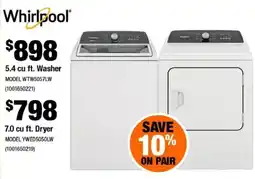 Home Depot Whirlpool washer dryer pair offer
