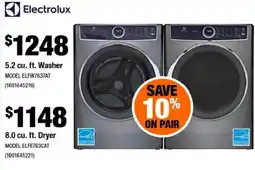 Home Depot Electrolux washer dryer pair offer