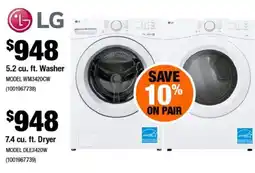 Home Depot LG washer dryer pair offer