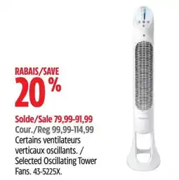 Canadian Tire Selected Oscillating Tower Fans offer